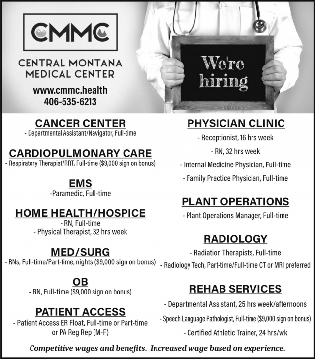We're Hiring, Central Montana Medical Center, Lewistown, MT