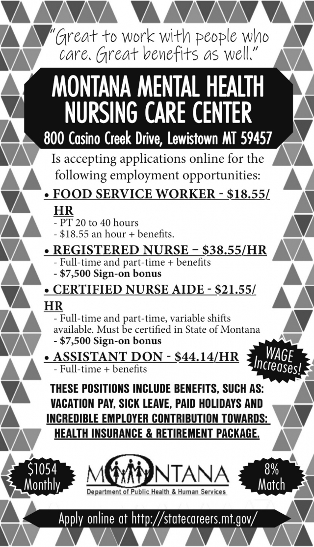 Food Service Worker, Montana Mental Health Nursing Care Center, Lewistown, MT