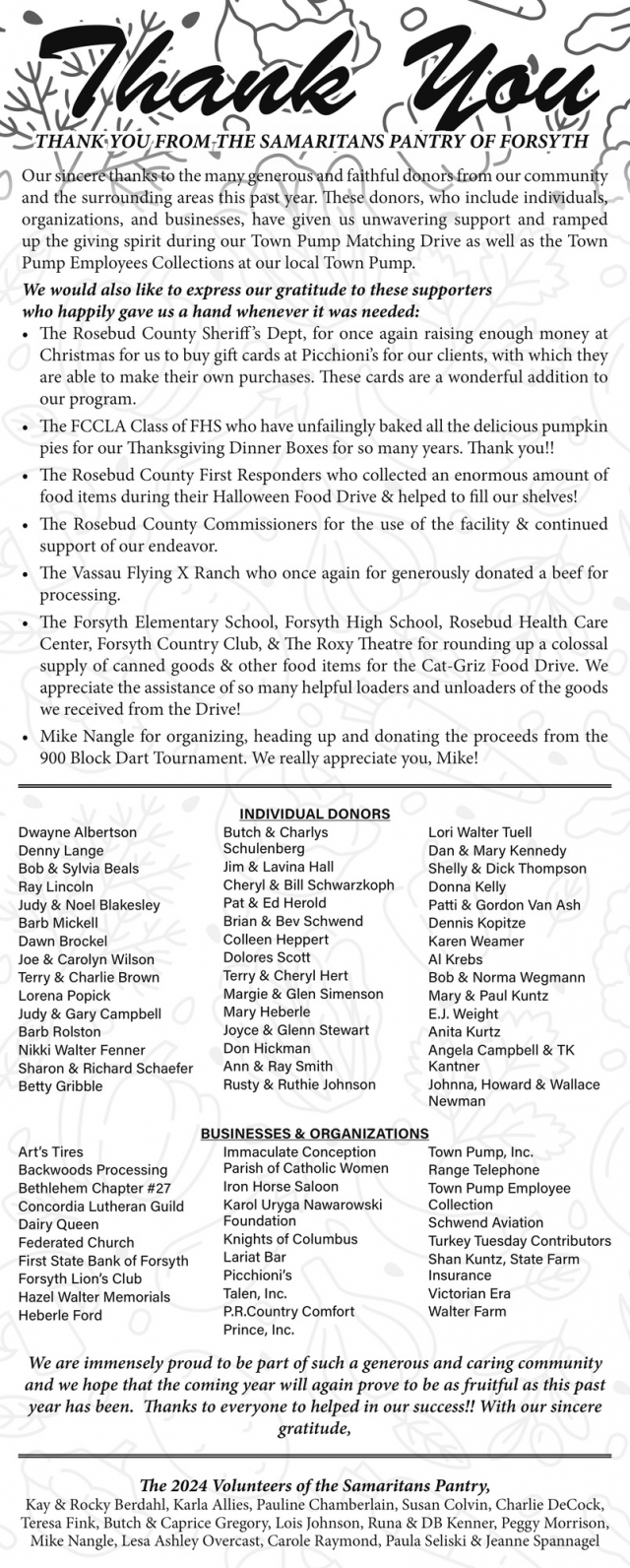 Thank You, Samaritan's Pantry of Forsyth