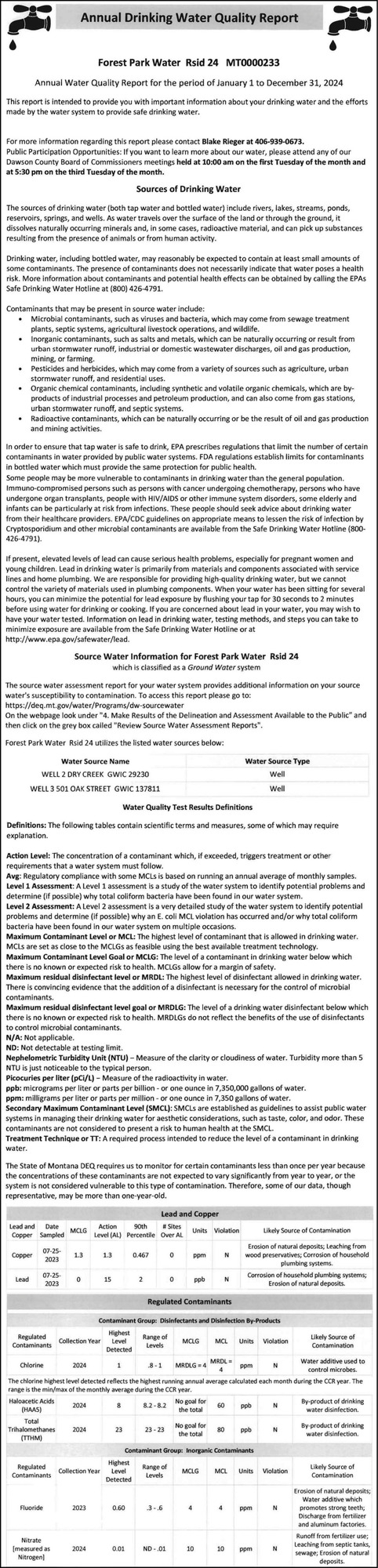 Forest Park Water Rsid 24, Annual Drinking Water Quality Report