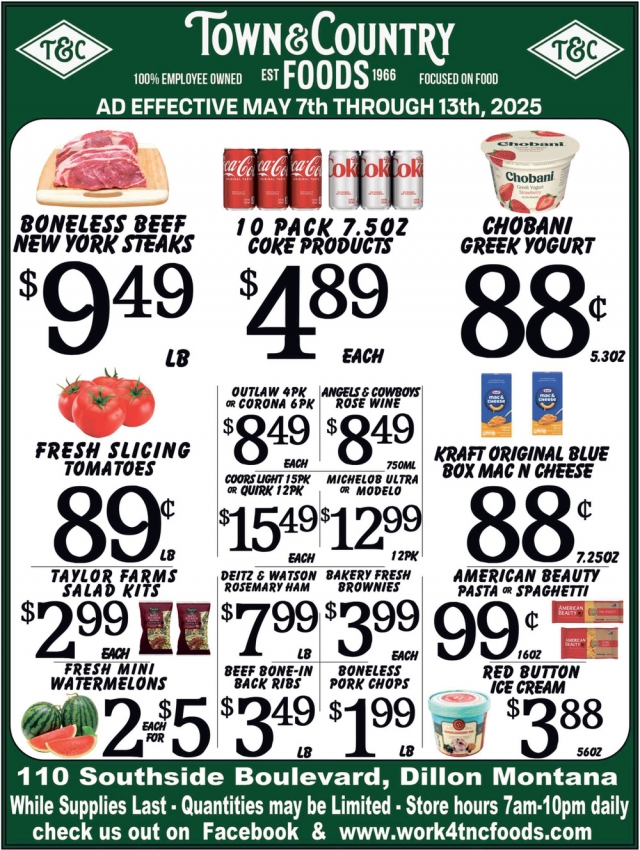 Boneless Beef New York Steaks, Town & Country Foods - Dillon, Dillon, MT