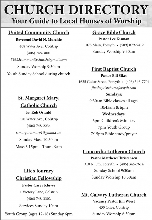 Your Guide to Local Houses of Worship, Church Directory
