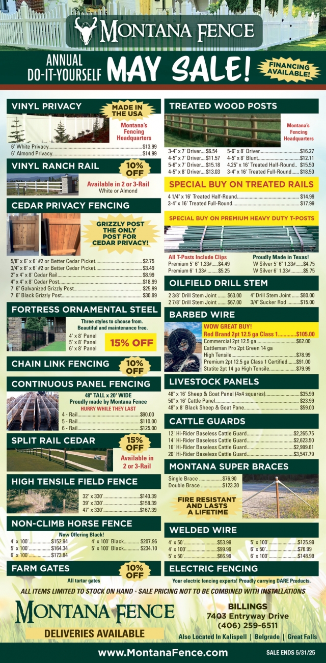 Annual Do-It-Yourself May Sale!, Montana Fence, Farmington Hills, MI