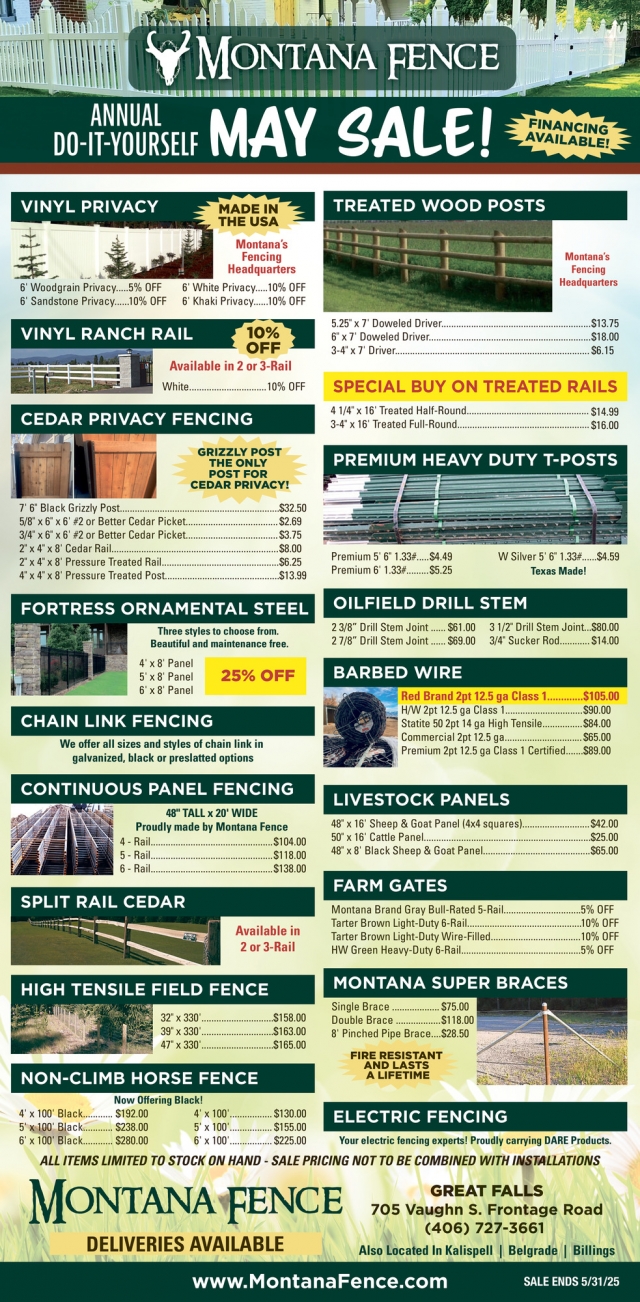 Annual Do-It-Yourself May Sale!, Montana Fence, Farmington Hills, MI