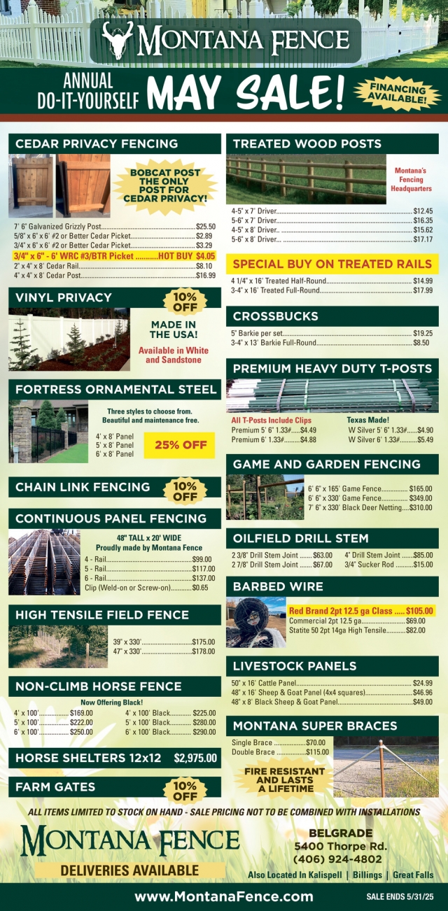 Annual Do-It-Yourself May Sale!, Montana Fence, Farmington Hills, MI