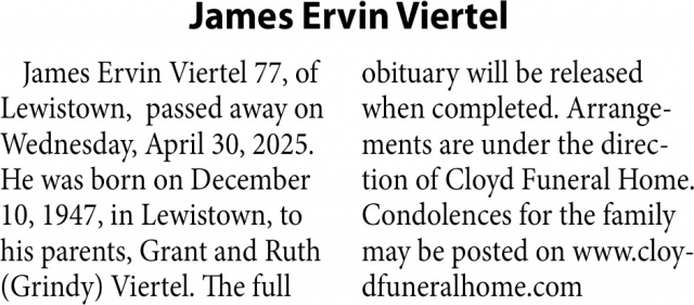 James Ervin Viertel, Obituaries, Glendive, MT