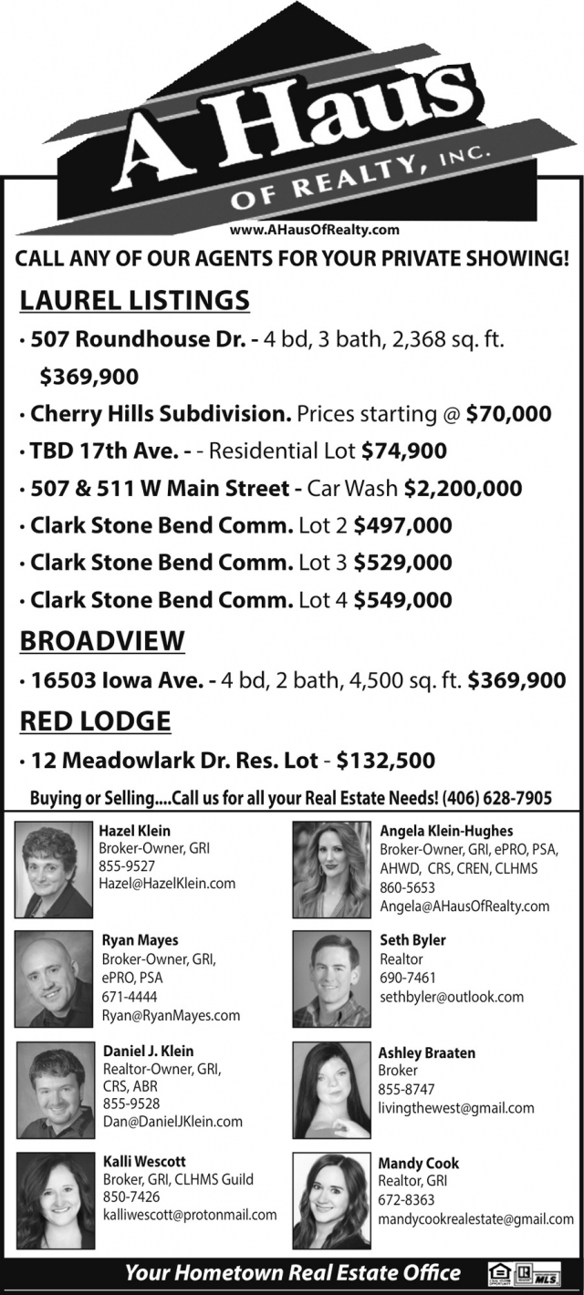 Laurel Listings, A Haus of Realty, Inc., Laurel, MT