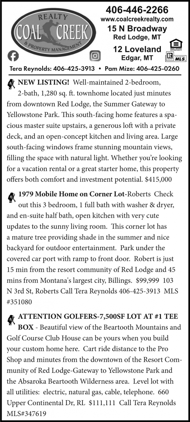 New Listing!, Coal Creek Realty & Property Management, Edgar, MT