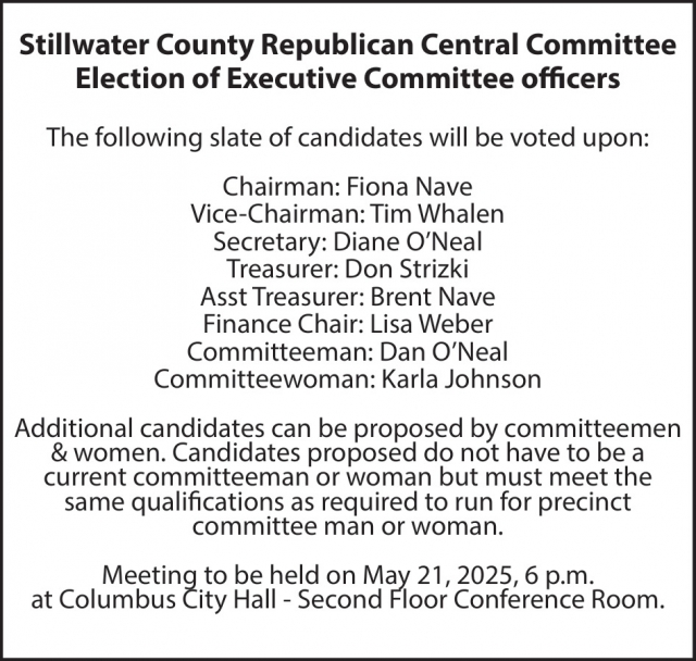 Election of Executive Committee Officers, Stillwater County Republican Committee Election of Executive Committee Officers (May 21, 2025)