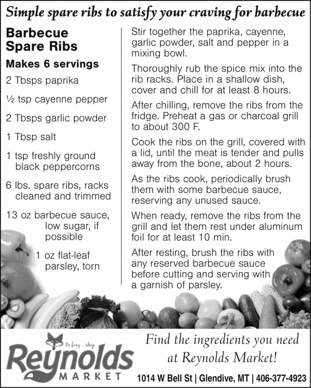 Barbecue Spare Ribs, Reynolds Market, Sidney, MT