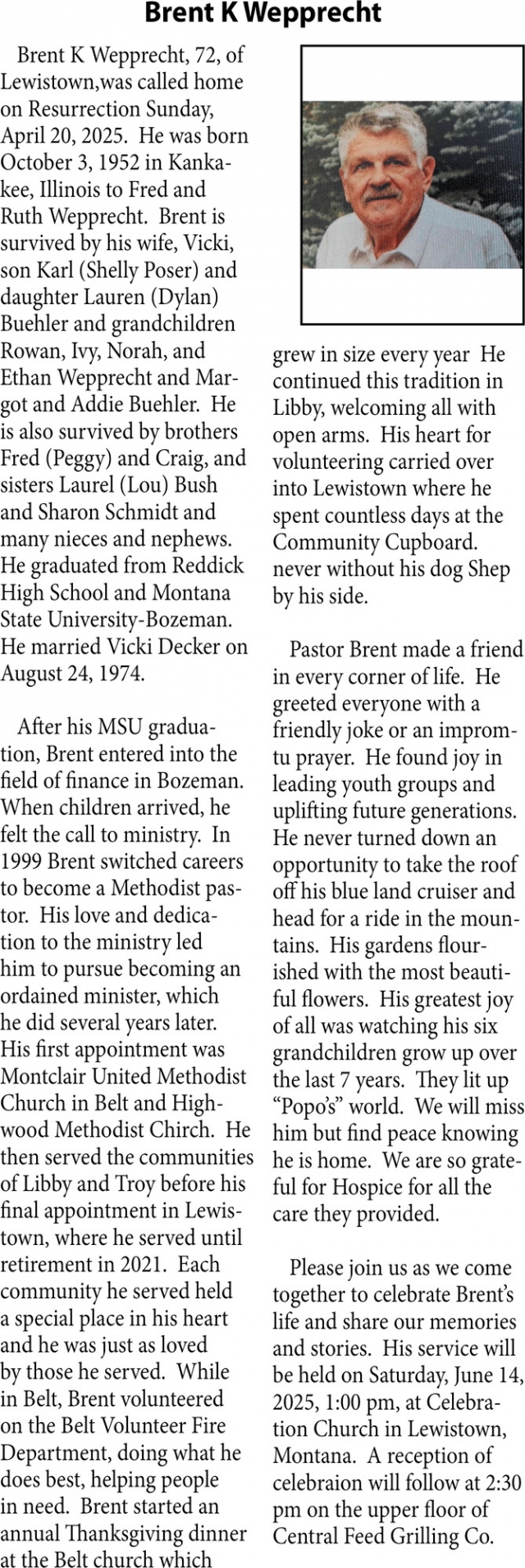 Brent K Wepprecht, Obituaries, Glendive, MT