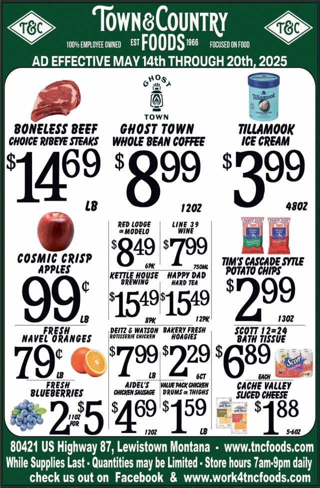 Boneless Beef Choice Ribeye Steaks, Town & Country Foods - Lewiston, Lewistown, MT