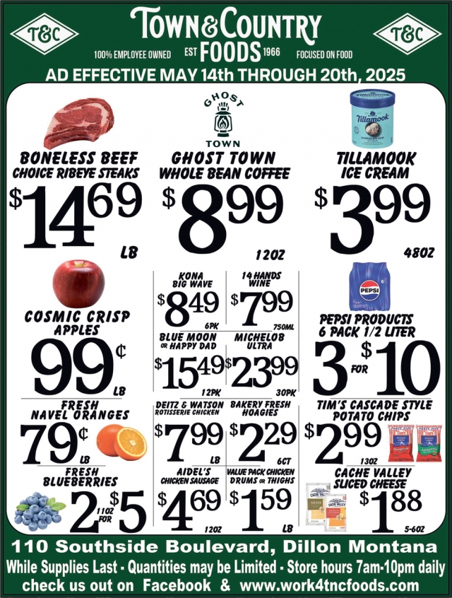 Boneless Beef Choice Ribeye Steaks, Town & Country Foods - Dillon, Dillon, MT