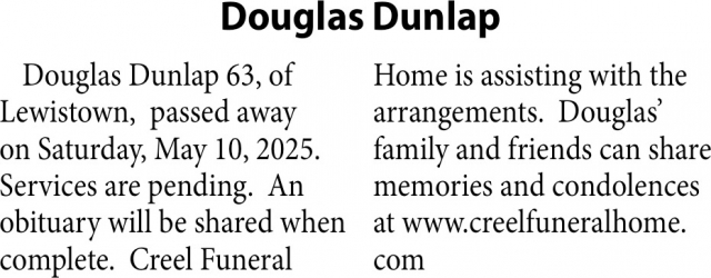 Douglas Dunlap, Obituaries, Glendive, MT