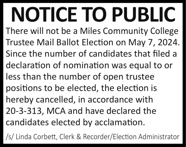 Notice to Public, Linda Corbett - Custer County Clerk & Recorder, Miles City, MT