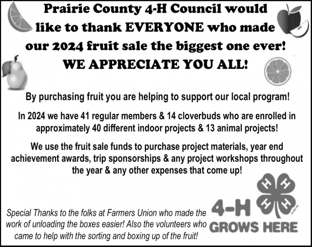 We Appreciate You All!, Prairie County 4-H Council