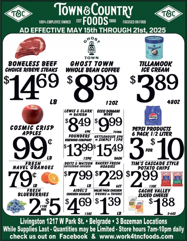 Boneless Beef Choice Ribeye Steaks, Town & Country Foods - Bozeman, Bozeman, MT