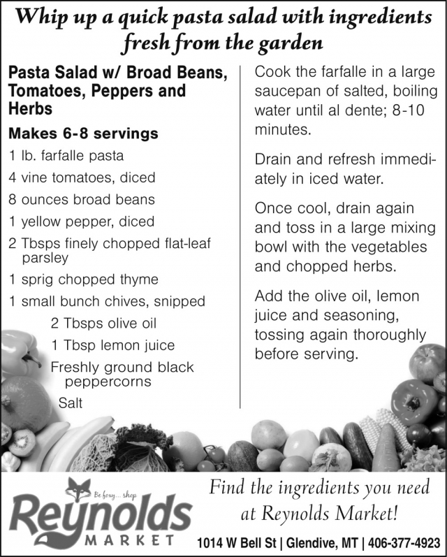 Pasta Salad, Reynolds Market, Sidney, MT
