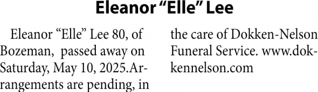 Eleanor Lee, Obituaries, Glendive, MT