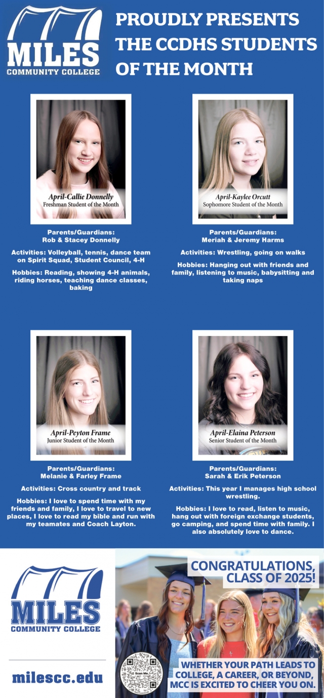 Ccdhs Students of The Month, Miles Community College, Miles City, MT