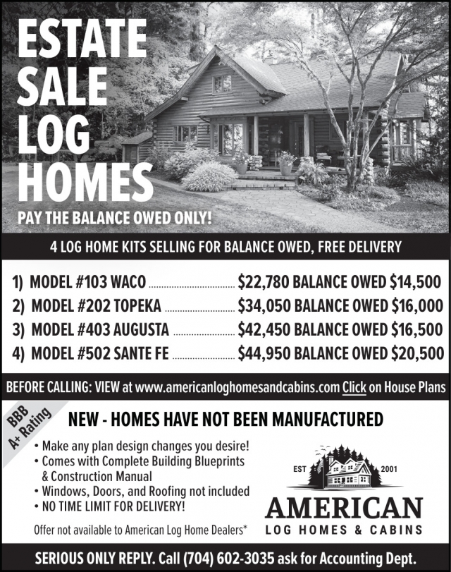 Estate Sale Log Homes, American Log Homes & Cabins
