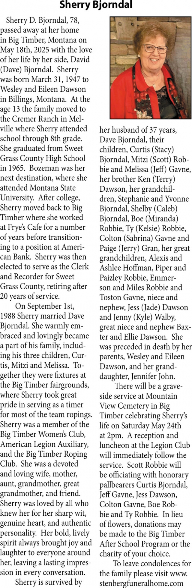 Sherry Bjorndal, Obituaries, Glendive, MT