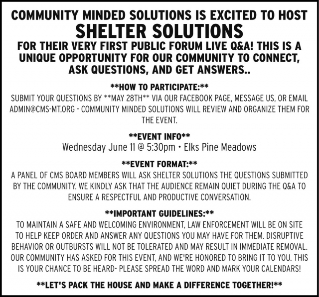 Shelter Solutions, Community Minded Solutions Shelter Solutions (June 11, 2025)