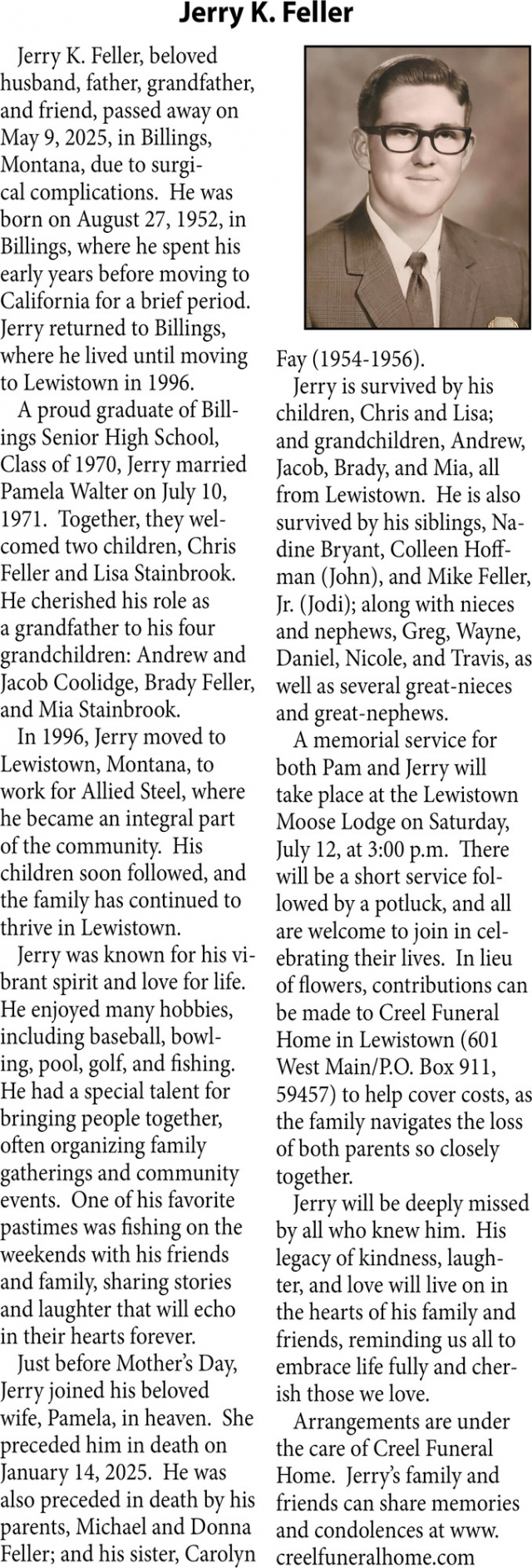 Jerry K. Feller, Obituaries, Glendive, MT