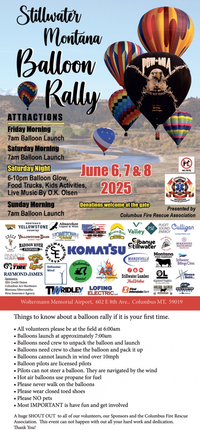 Attractions, Stillwater Montana Balloon Rally (June 6, 7 & 8, 2025)