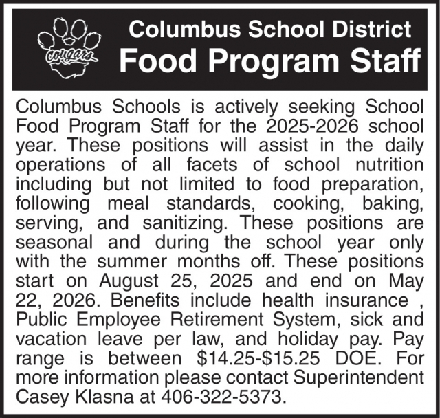 Food Program Staff, Columbus School District - Casey Klasna