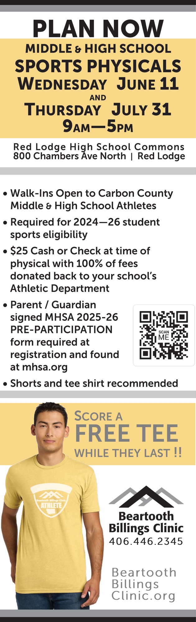 Sports Physicals, Beartooth Billings Clinic, Red Lodge, MT