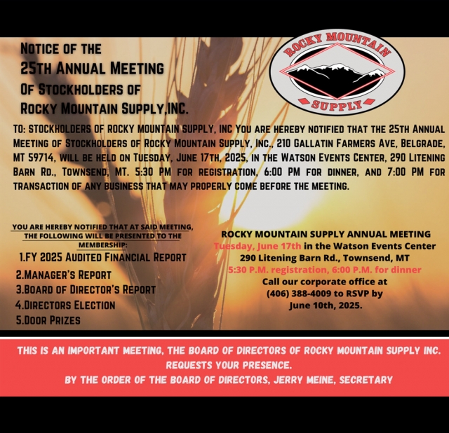 25th Annual Meeting, Rocky Mountain Supply, Dillon, MT