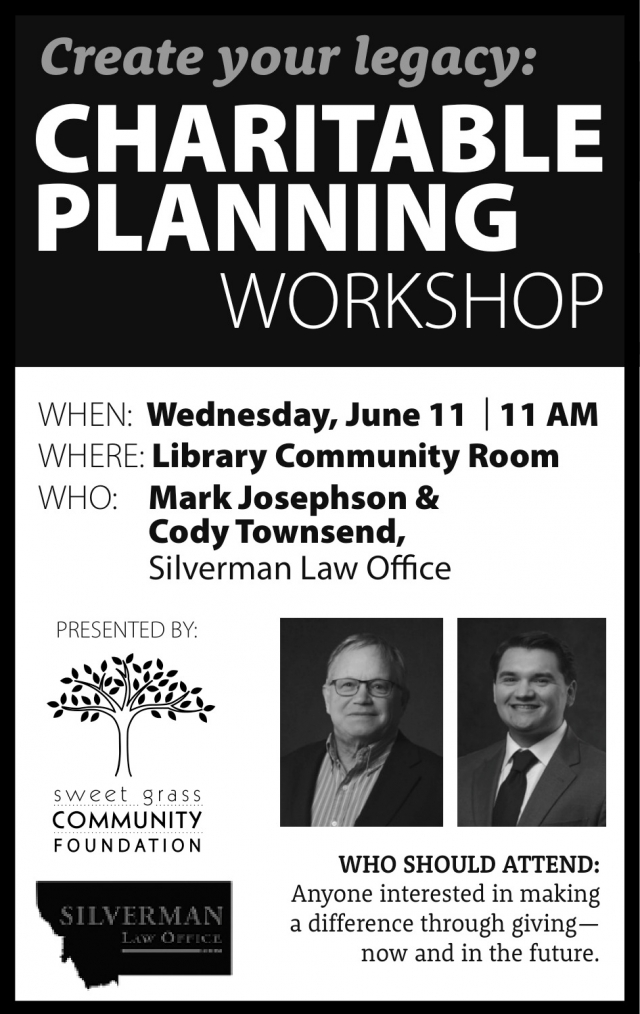 Charitable Planning Workshop, Sweet Grass Animal Coalition, Big Timber, MT