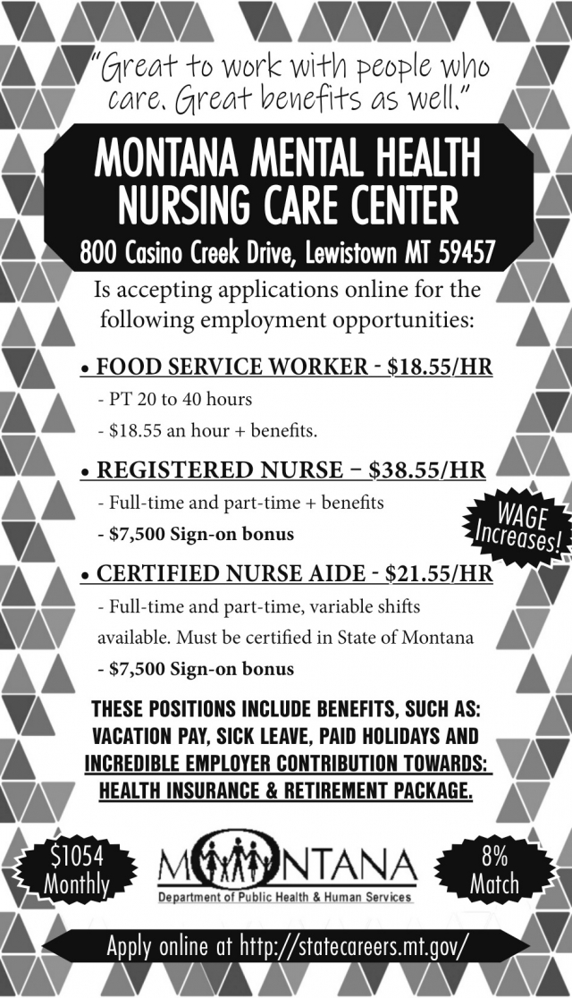 Food Service Worker, Montana Mental Health Nursing Care Center, Lewistown, MT