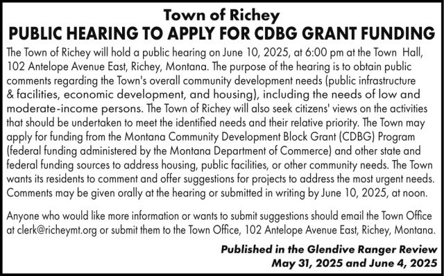 Public Hearing, Town of Richey, Richey, MT