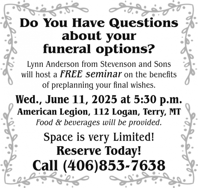 Do You Have Questions About Your Funeral Options?, Stevenson & Sons Funeral Home Meeting (June 11, 2025)