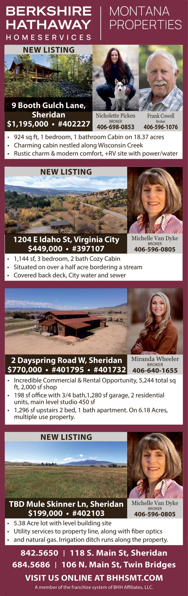 New Listing, Michelle Van Dyke / Nicholette Picken / Frank Cowell / Miranda Wheeler - Berkshire Hathaway HomeServices Montana Properties