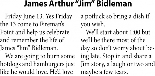 James Arthur Bidleman, Obituaries, Glendive, MT