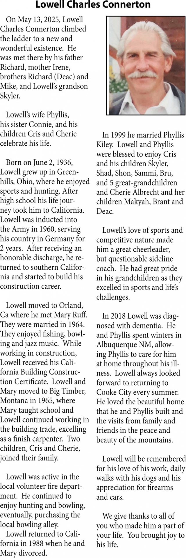 Lowell Charles Connerton, Obituaries, Glendive, MT