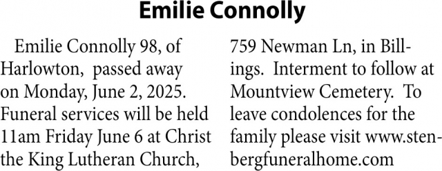 Emilie Connolly, Obituaries, Glendive, MT