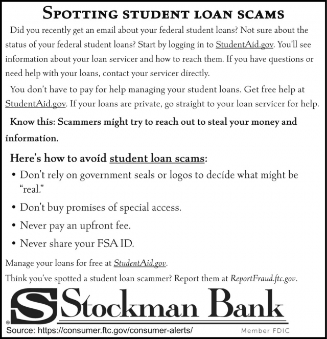 Spotting Student Loan Scams, Stockman Bank