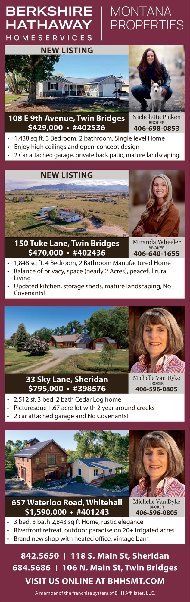 Montana Properties, Michelle Van Dyke / Nicholette Picken / Miranda Wheeler - Berkshire Hathaway HomeServices Montana Properties