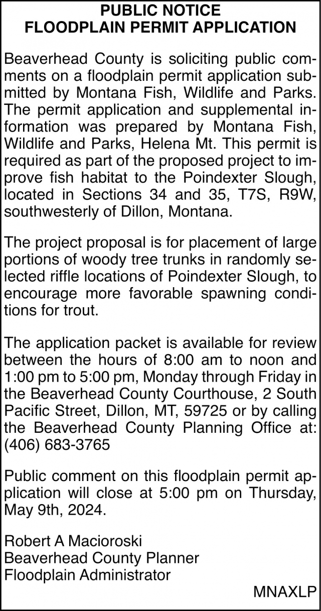 Public Notice, Beaverhead County, Dillon, MT