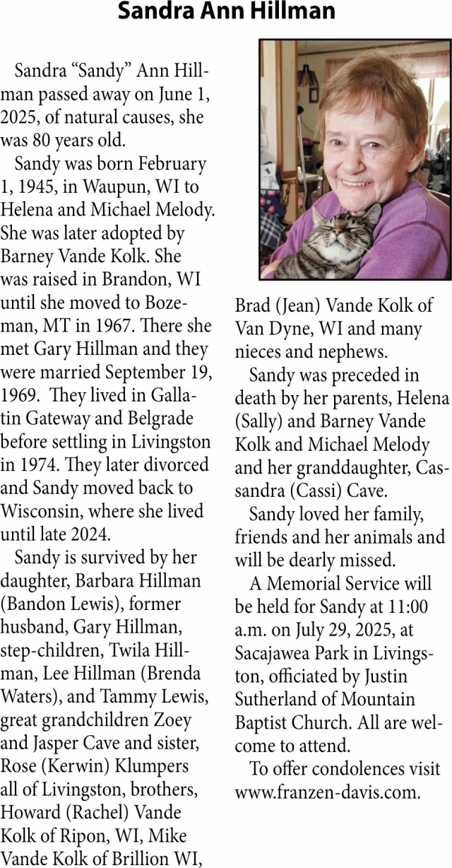 Sandra Ann Hillman, Obituaries, Glendive, MT