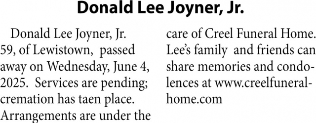 Donald Lee Joyner, Jr., Obituaries, Glendive, MT