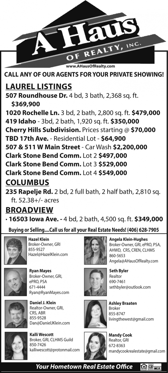 Laurel Listings, A Haus of Realty, Inc., Laurel, MT