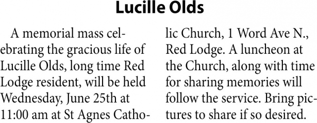 Lucille Olds, Obituaries, Glendive, MT