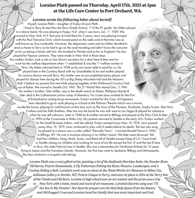 Loraine Plath, Obituaries, Glendive, MT