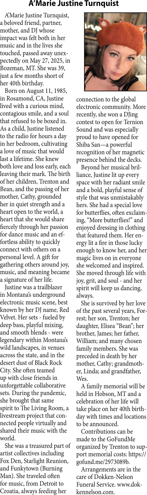 A'Marie Justine Turnquist, Obituaries, Glendive, MT