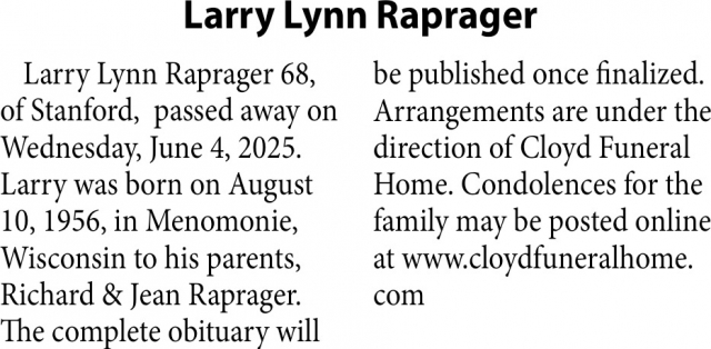 Larry Lynn Raprager, Obituaries, Glendive, MT